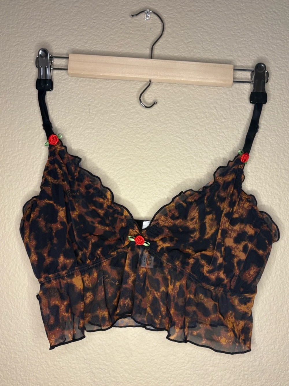 Women’s Size Medium Parade Leopard Silky Print Bra Bralette Rose Detail